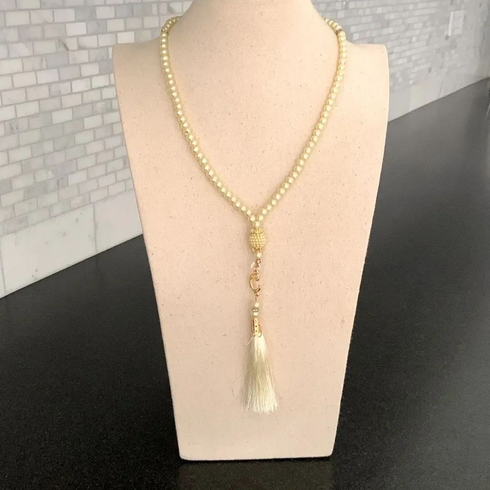 Flapper Style Faux Pearl Beaded Pendant Necklace with Tassel